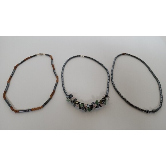 Hematite & Natural Stones/Seeds Lot of 3 Ladies Necklaces 16 in - Picture 1 of 10